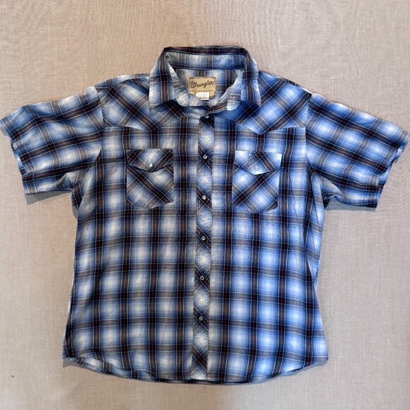 Wrangler Men’s XL Snap Button Western Shirt Blue Plaid Pearl Snap Cowboy - Picture 1 of 6